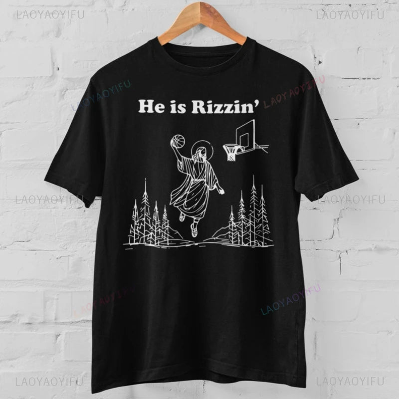 Jesus "He Is Rizzin" Basketball T-Shirt