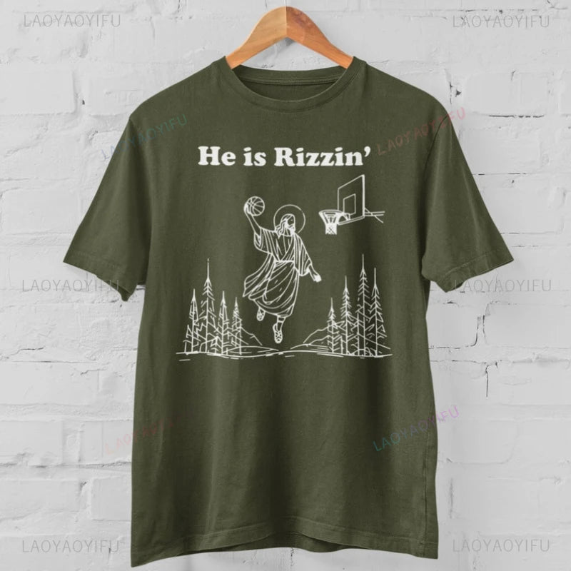 Jesus "He Is Rizzin" Basketball T-Shirt